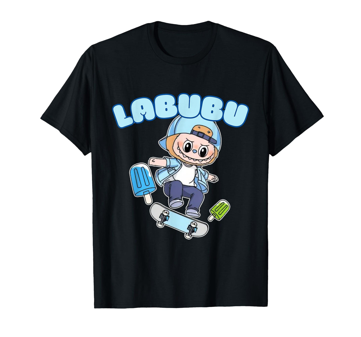 The Monsters Crew Neck Kurzarm T-Shirt Geschenk für Labubu-Liebhaber Schwarz