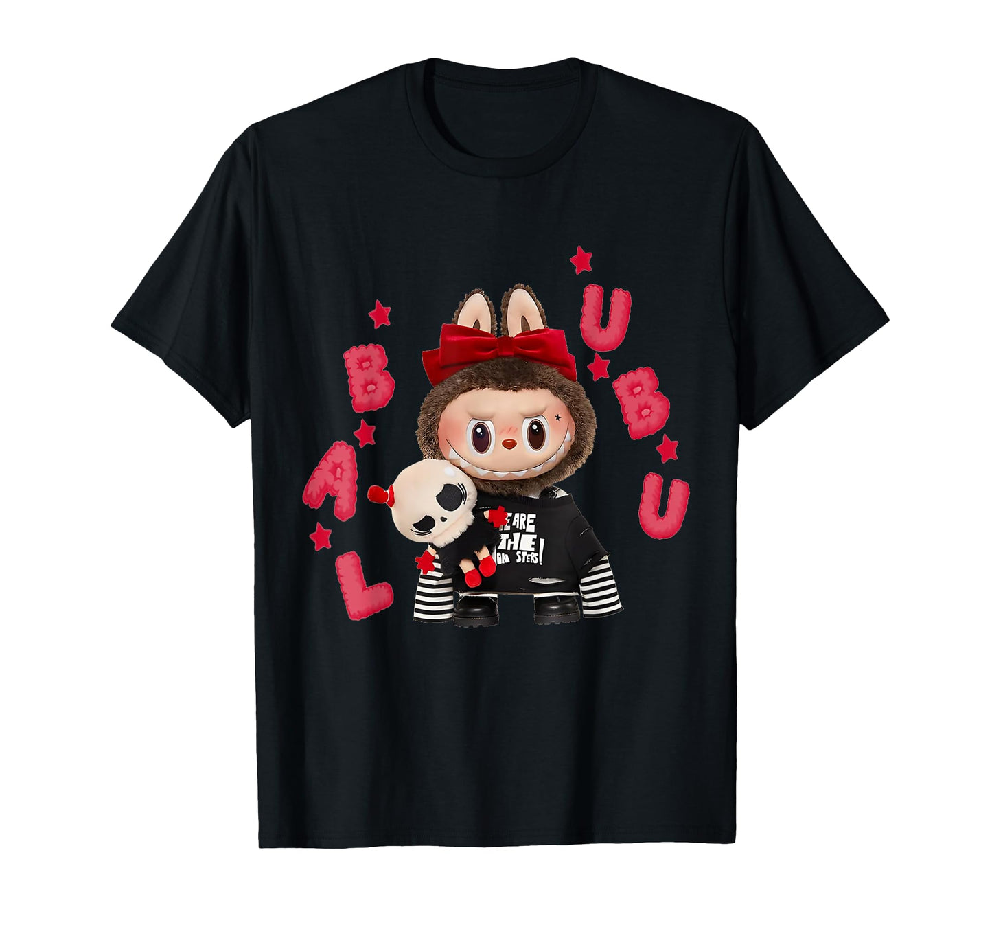 The Monsters Crew Neck Kurzarm T-Shirt Geschenk für Labubu-Liebhaber Schwarz