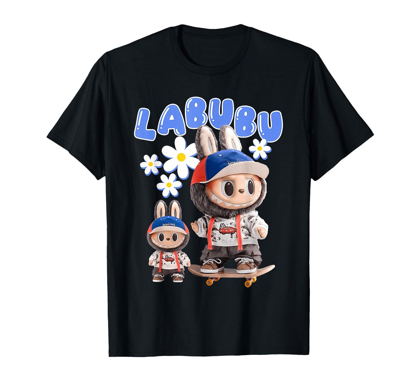 Cute Labubu Monsters Crew Neck Short Sleeve T-shirt gave til Labubu elsker sort