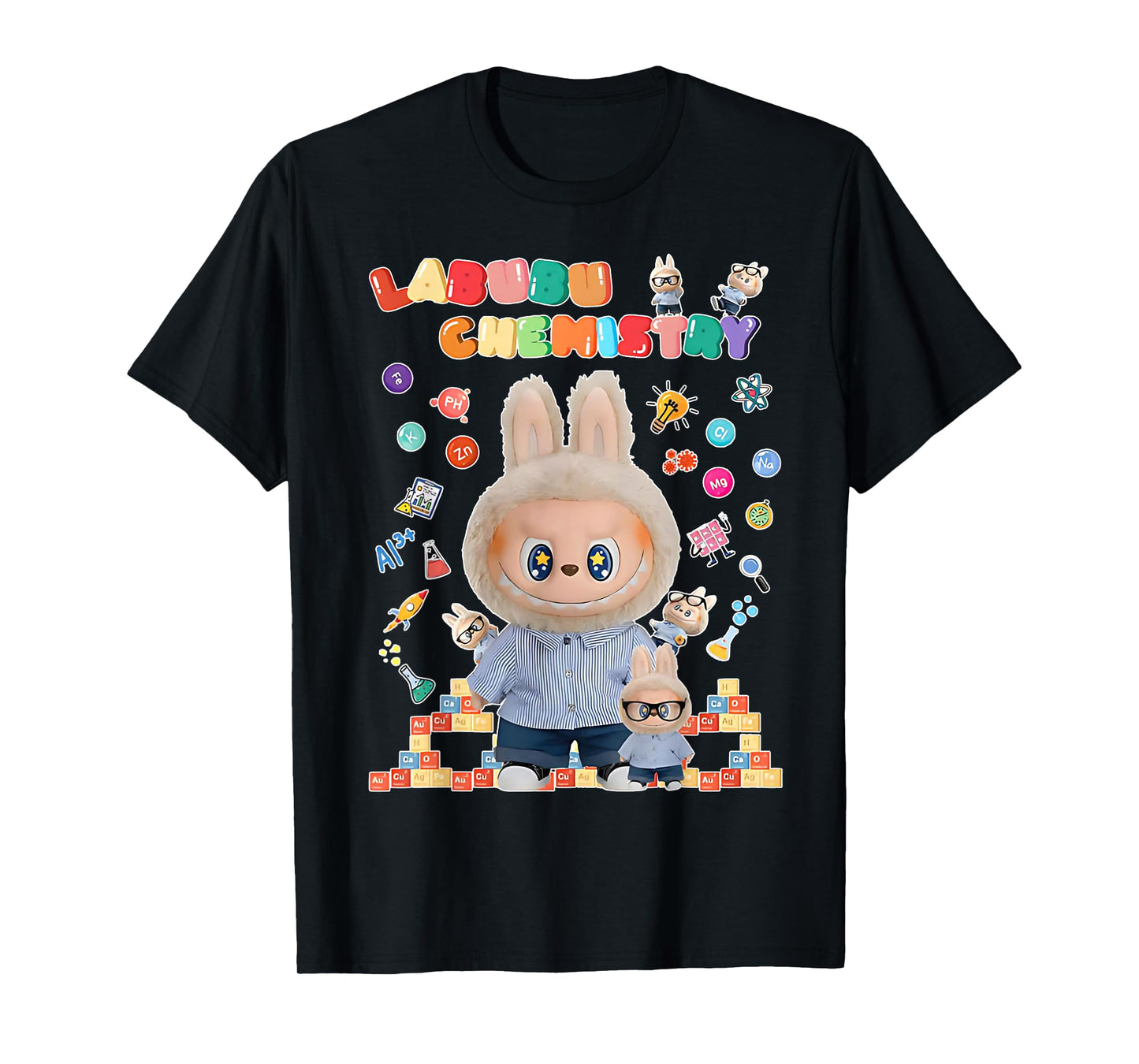 Cute Labubu Monsters Crew Neck Short Sleeve T-shirt gave til Labubu elsker sort