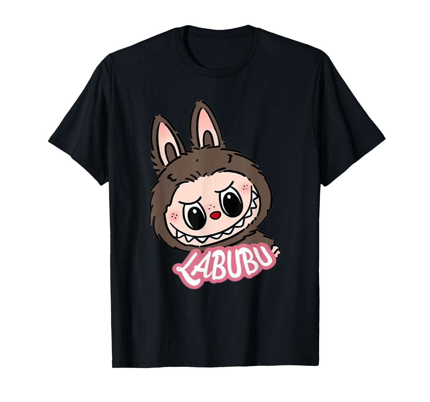 Cute Labubu Monsters Crew Neck Short Sleeve T-shirt gave til Labubu elsker sort