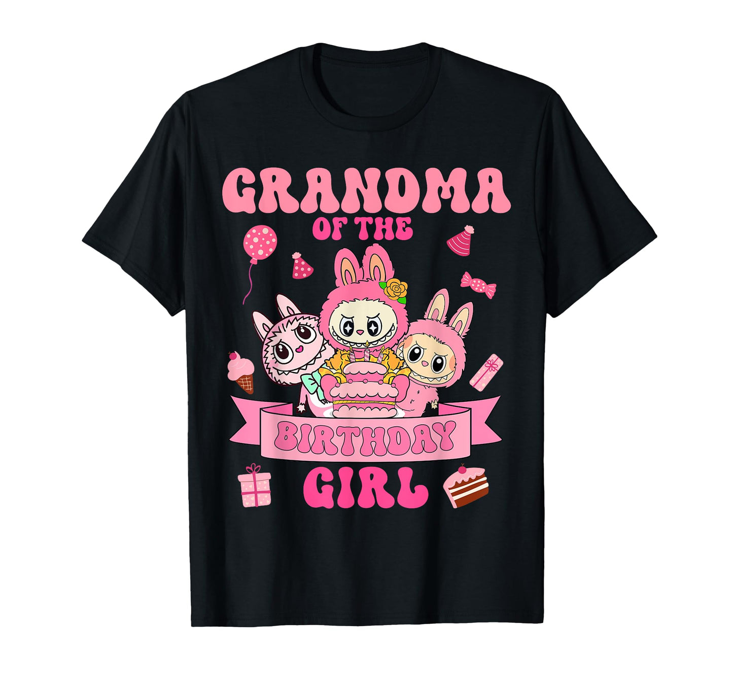 Cute Labubu Monsters Crew Neck Short Sleeve T-shirt gave til Labubu elsker sort
