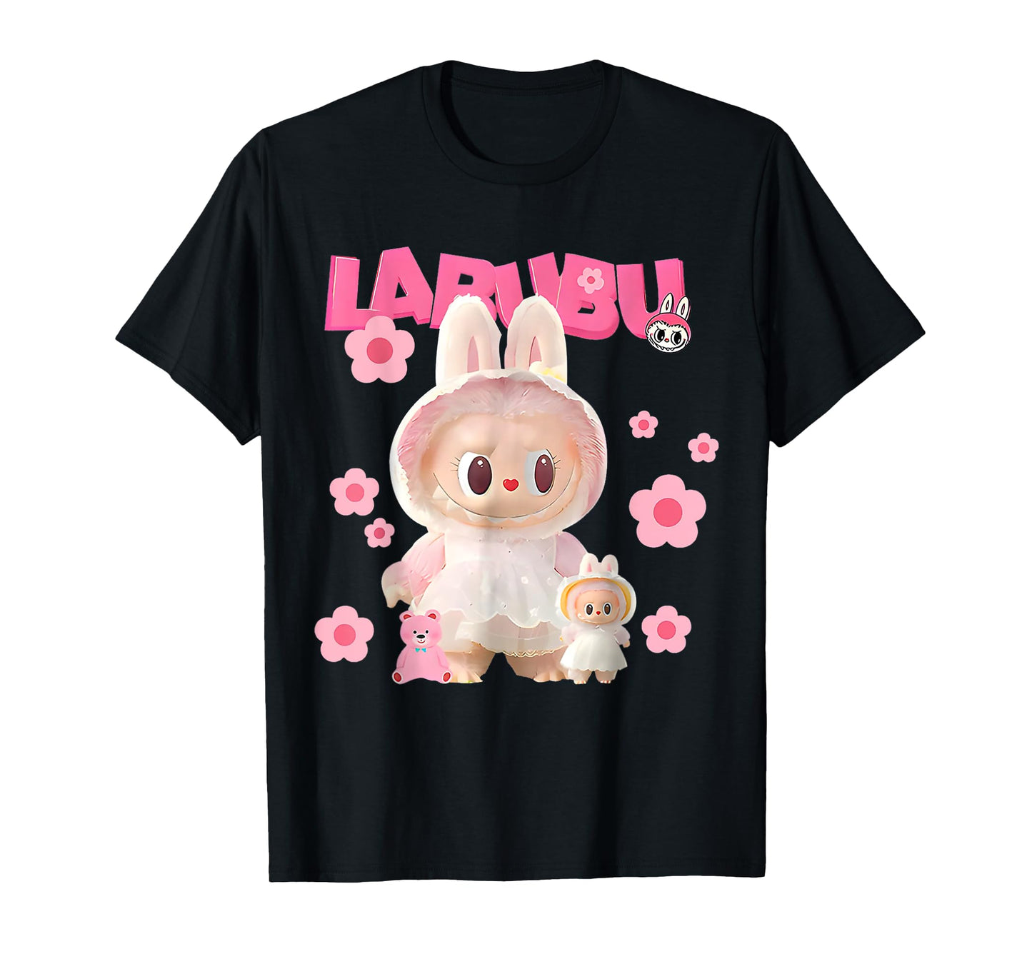 Śliczne labubu The Monsters Crew Szyja z krótkim rękawem Prezent dla dziewczyny czarny