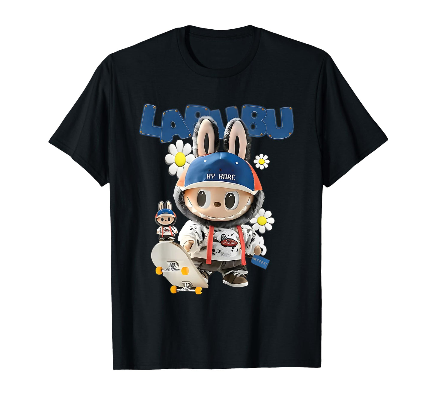 Śliczne labubu The Monsters Crew Szyja z krótkim rękawem Prezent dla dziewczyny czarny