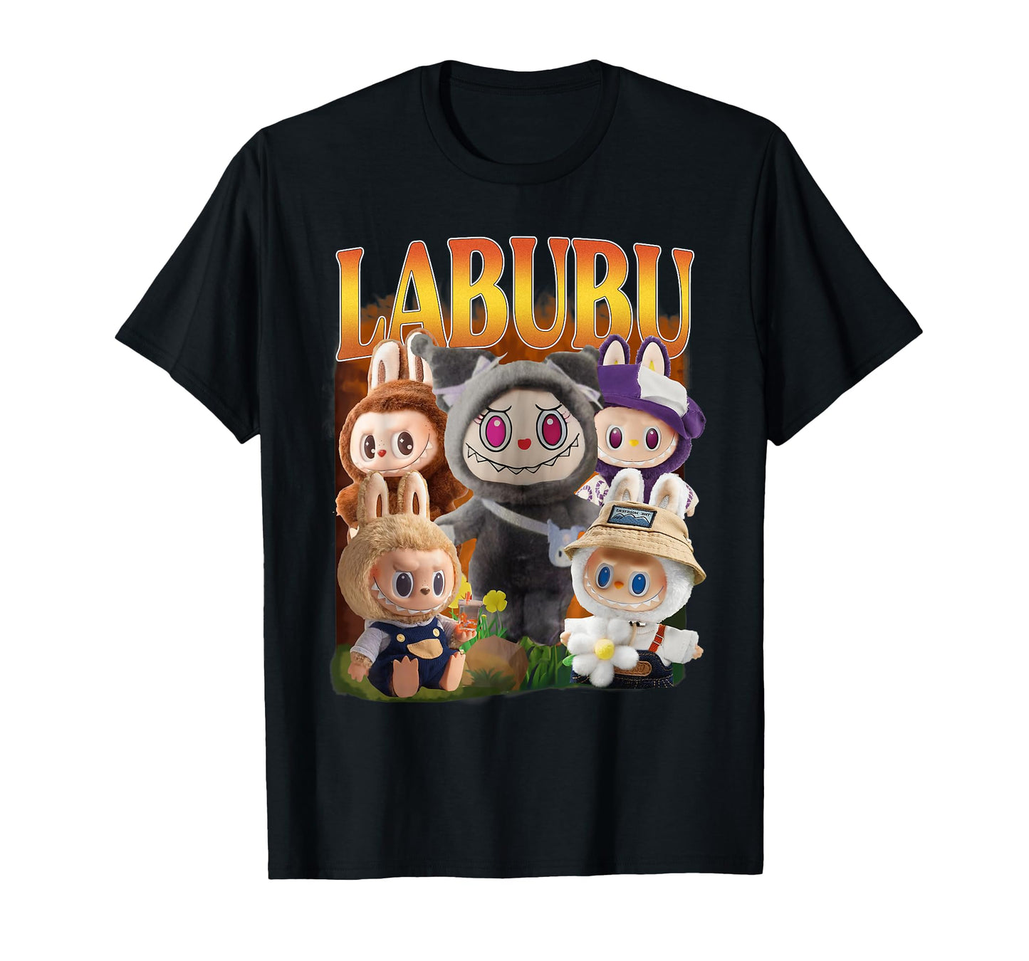 The Monsters Crew Neck Kurzarm T-Shirt Geschenk für Labubu-Liebhaber Schwarz