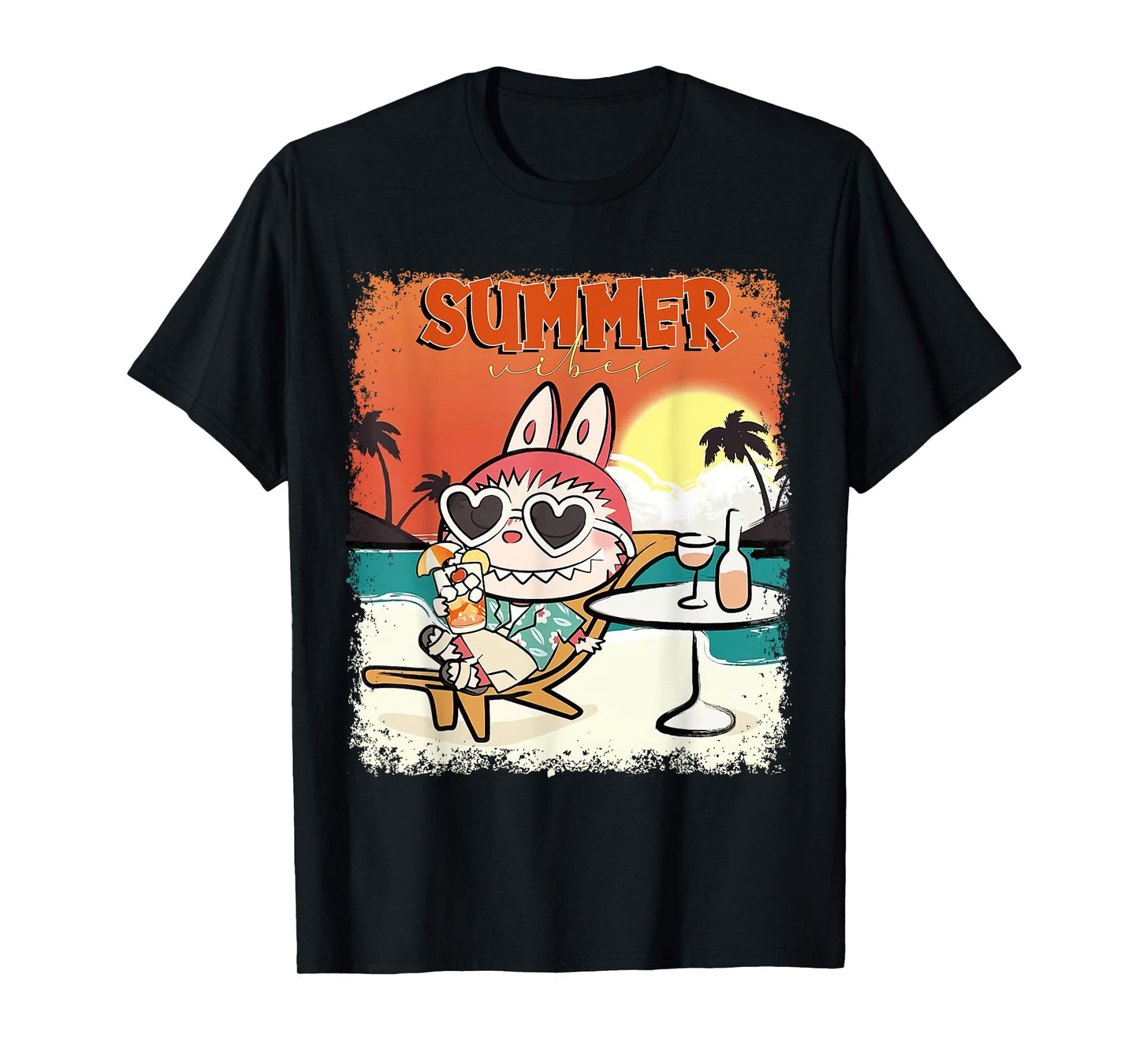 The Monsters Crew Neck Kurzarm T-Shirt Geschenk für Labubu-Liebhaber Schwarz