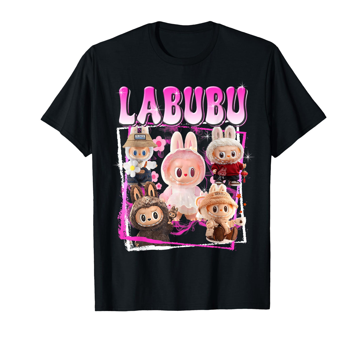 The Monsters Crew Neck Kurzarm T-Shirt Geschenk für Labubu-Liebhaber Schwarz