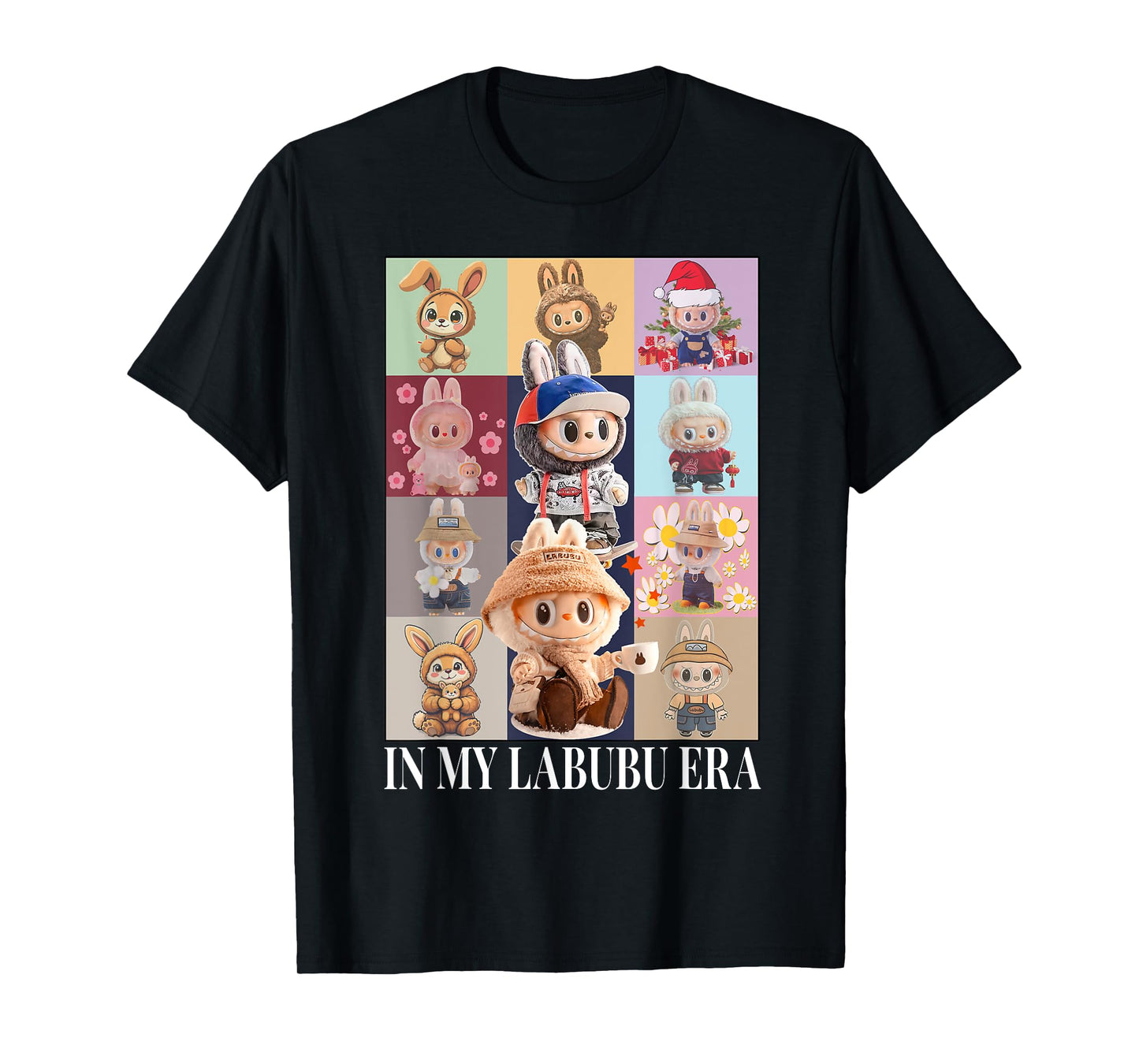 The Monsters Crew Neck Kurzarm T-Shirt Geschenk für Labubu-Liebhaber Schwarz