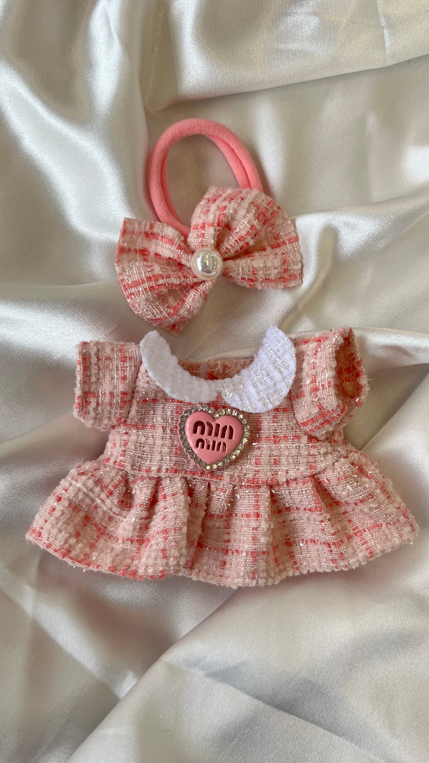 Labubu Sweet Tweed Dress Set - Pink with Matching Hair Bow
