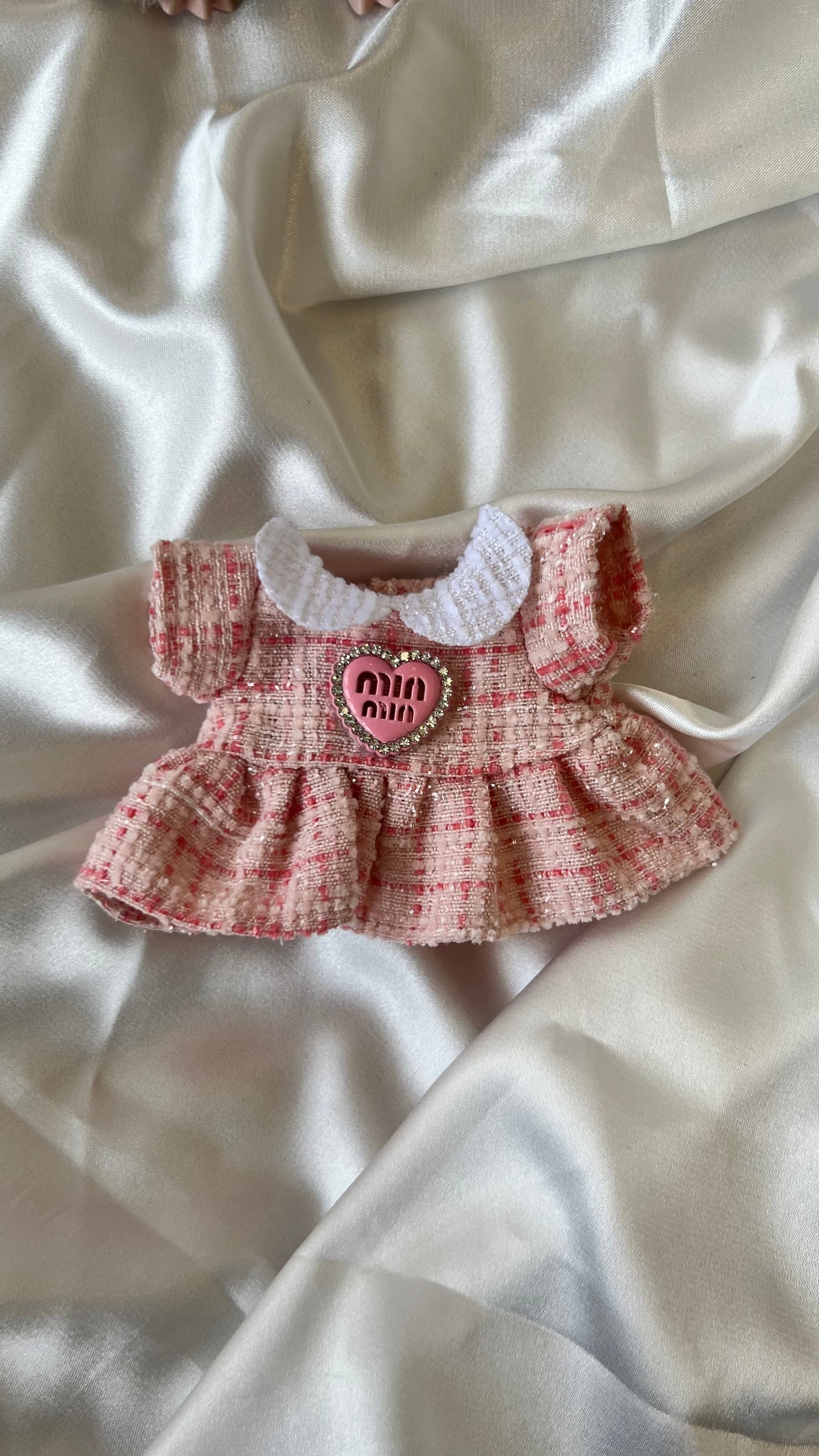 Labubu Sweet Tweed Dress Set - Pink with Matching Hair Bow