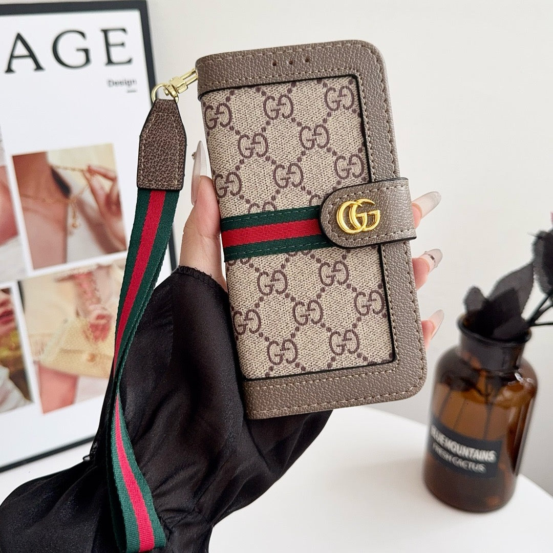 Lou Luxury Pattern Wallet iPhone Case with Card Holder and Strap