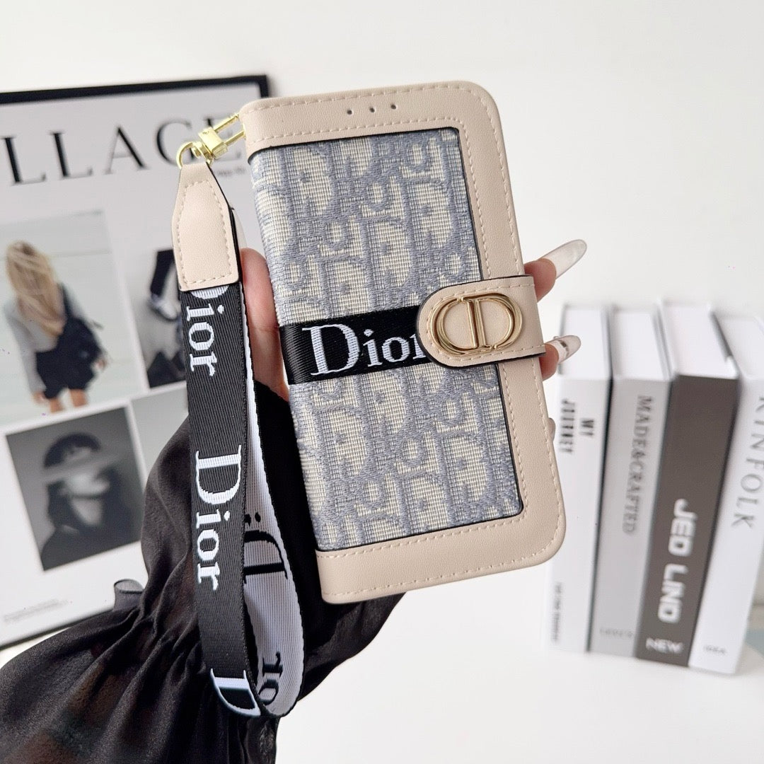 CD Elegant Pattern Wallet iPhone Case with Detachable Wrist Strap