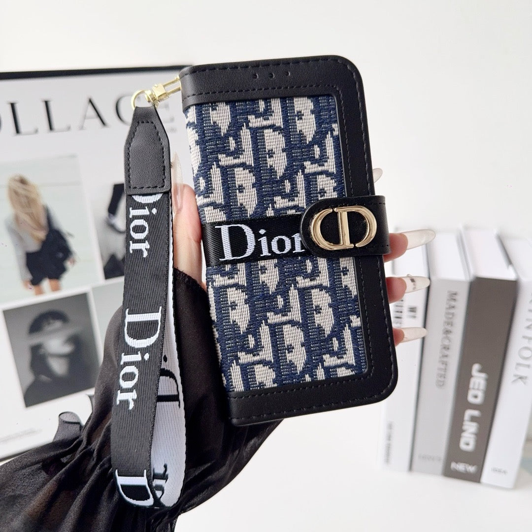 CD Elegant Pattern Wallet iPhone Case with Detachable Wrist Strap