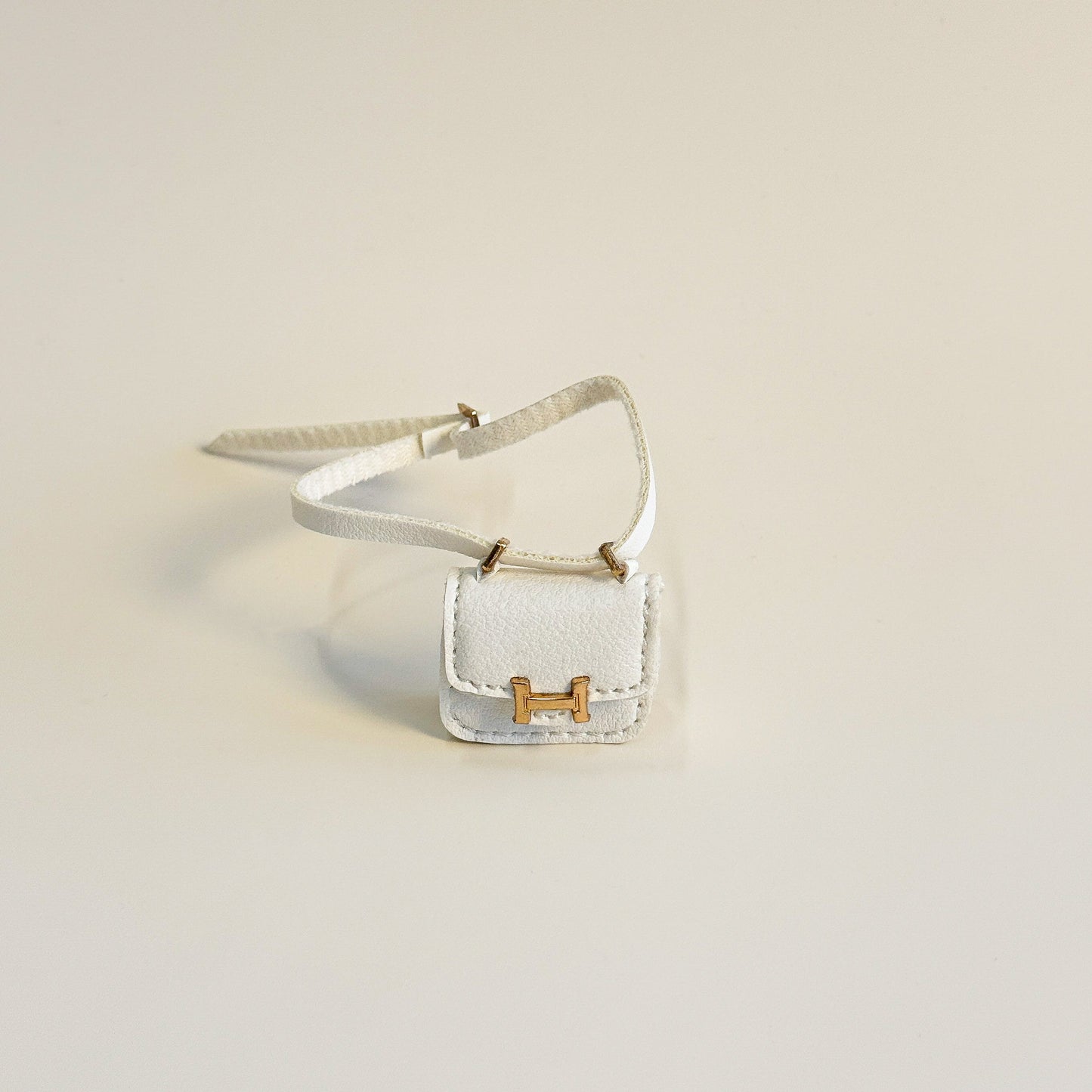 Labubu Mini Micro H Flap Crossbody - White with Gold Accent