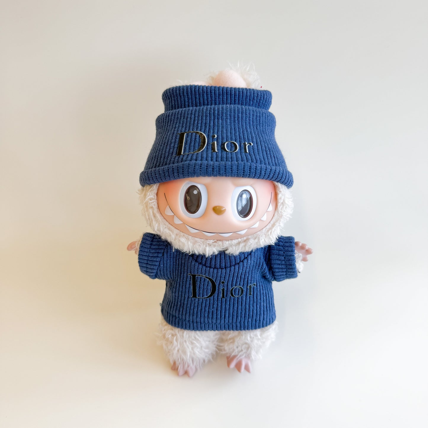 Labubu Winter Designer Set - White Ribbed Sweater & Matching Beanie (17cm)