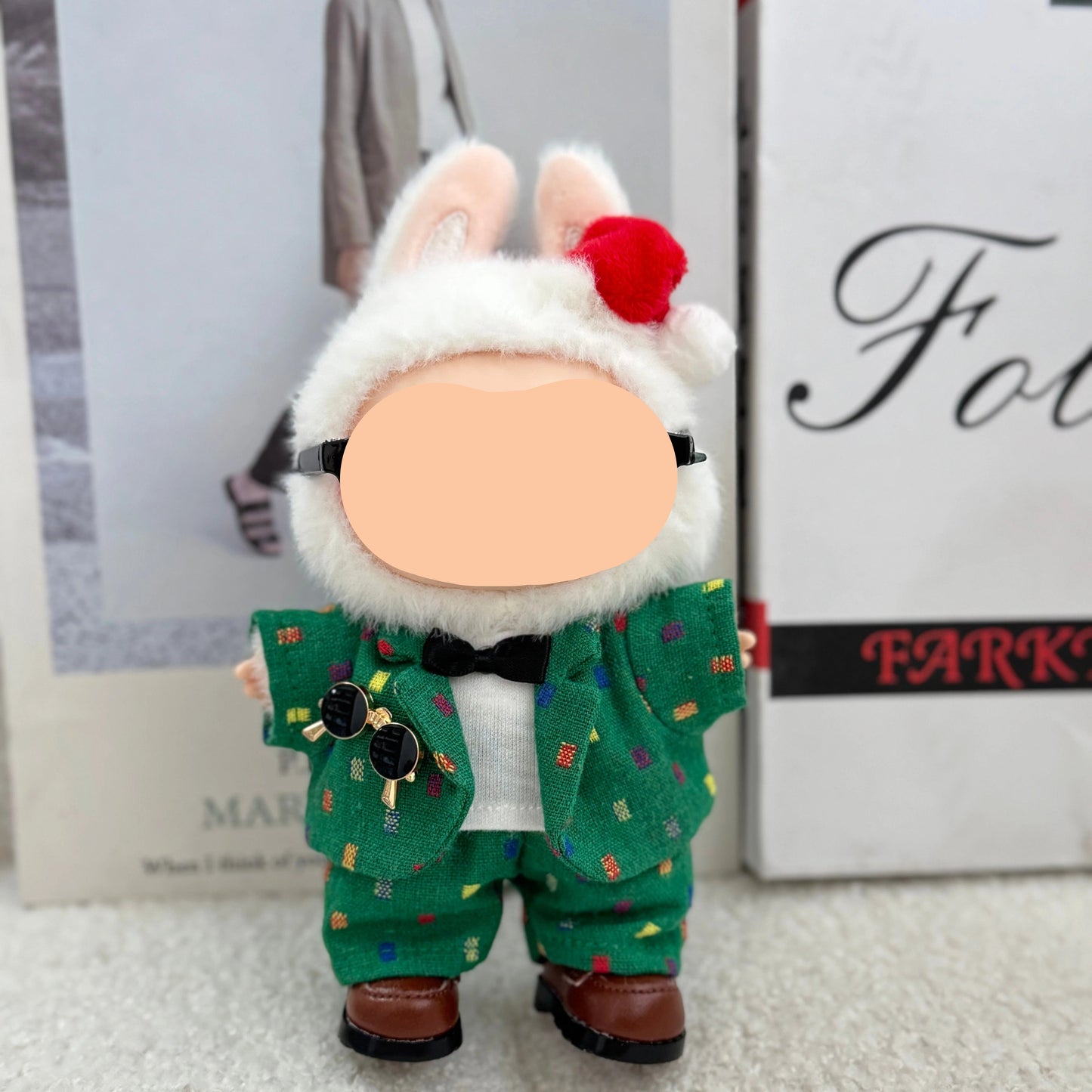 Winter Labubo Outfits Blue Overalls with Sweater Accessories Keychain Labubo Clothing Fashion Labubo Outfit