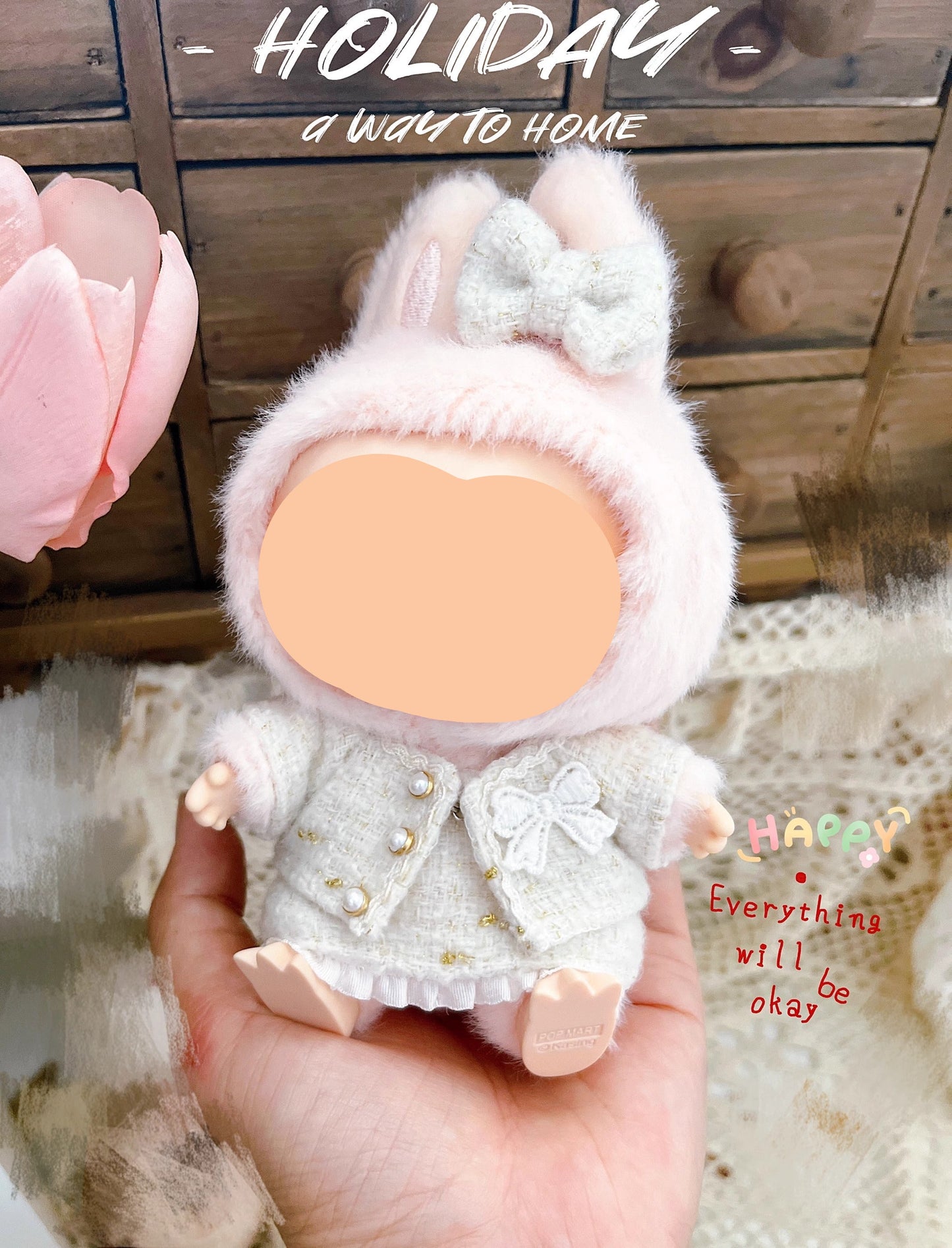 Blue Tweed Set With Hairbow Keychain Labubo Clothing Labubo Keychain Labubo Clothing