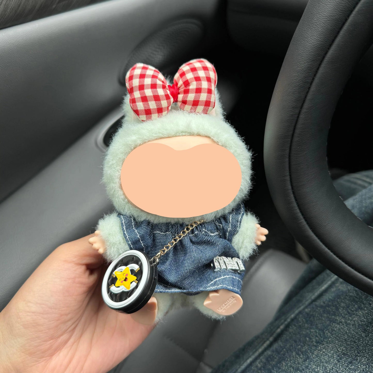 Clothes Labubo Denim top + Hairbow Keychain Labubo Clothing Macaron Clothes for Labubo