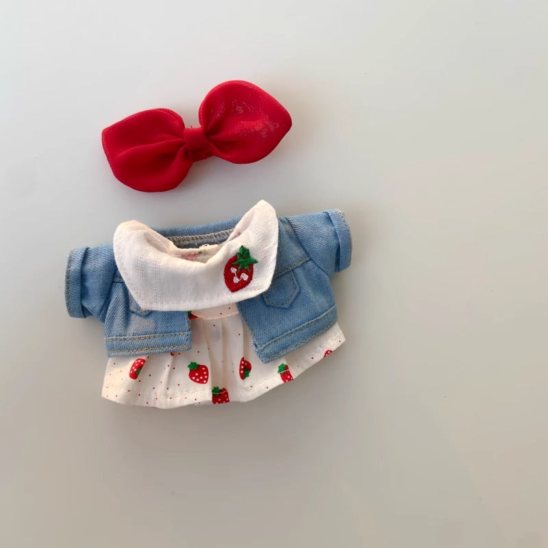 Labubo Clothing Keychain Labubo Clothes Denim jacket + strawberry skirt + hair bow Macaron Clothes for Labubo