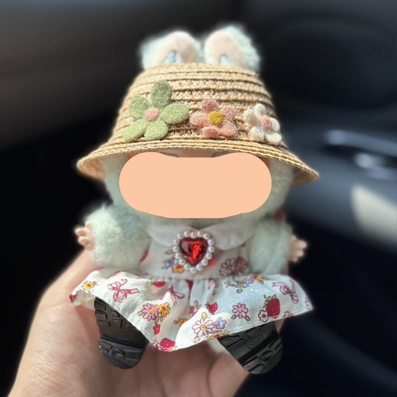 Plaided Bow Straw Hat Labubo Clothes Keychain Labubo Clothing Labubo Keychain Labubo Clothing
