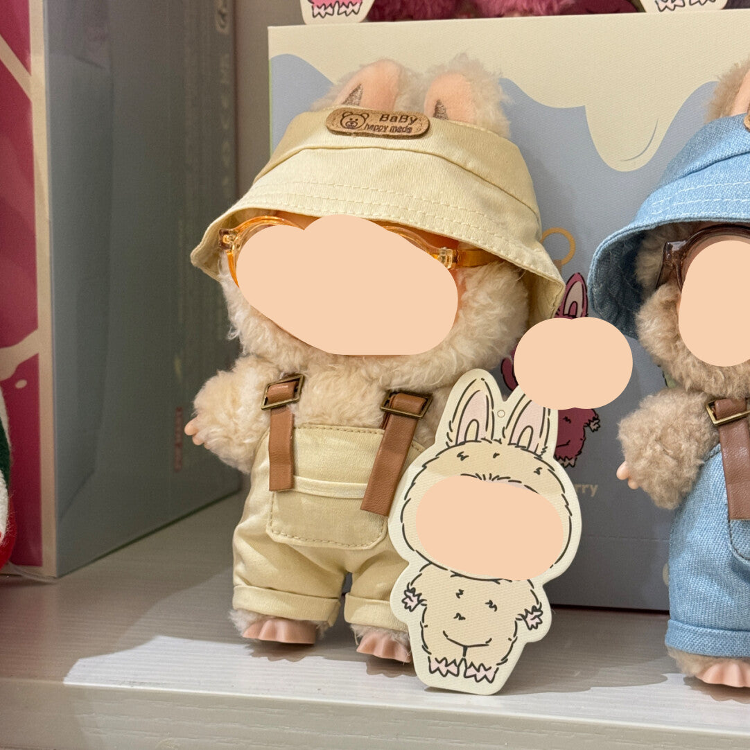 17cm Labubo Clothing Pink Overalls Keychain Labubo Clothes Overalls Have a Seat Labubo Doll Clothes Macaron Clothes for Labubo