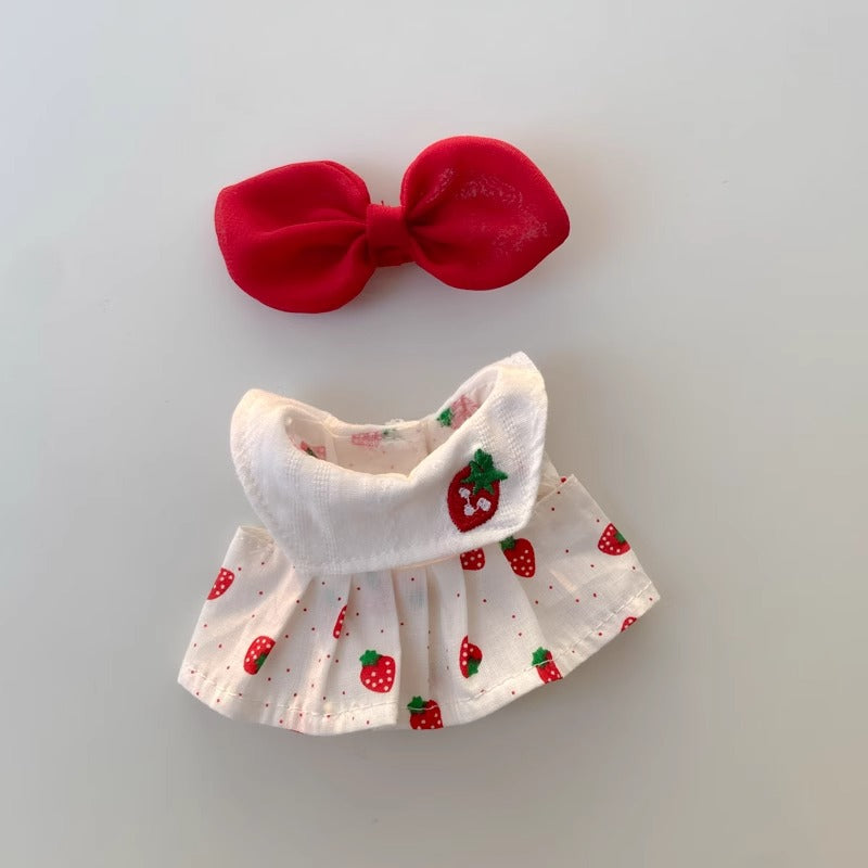 Labubo Clothing Keychain Labubo Clothes Denim jacket + strawberry skirt + hair bow Macaron Clothes for Labubo