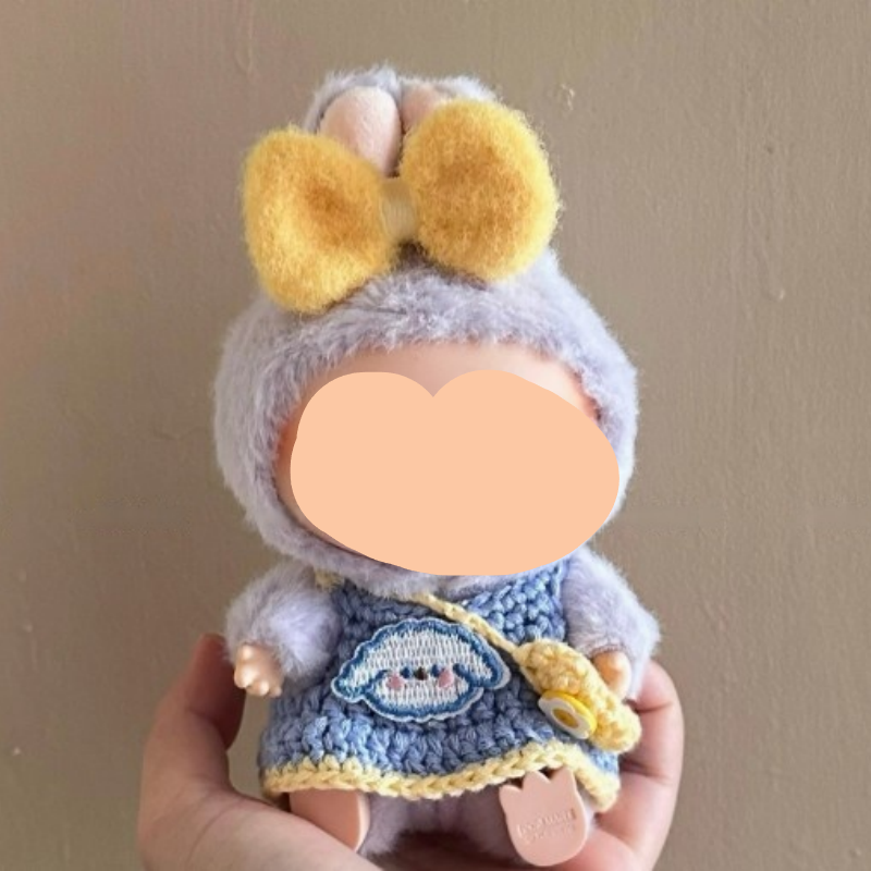 Summer Crochet Labubo Outfits Crochet Yellow Dress Accessories Fashion Labubo Outfit Keychain Labubo Clothing