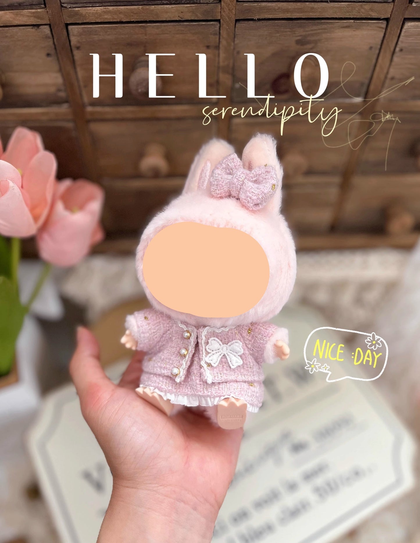 White Tweed Set With Hairbow Keychain Labubo Clothing Labubo Keychain Labubo Clothing