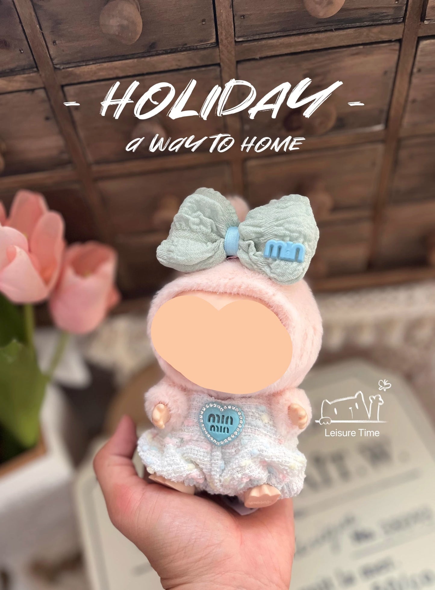 Clothes Labubo Blue Bodysuit With Hairbow Keychain Labubo Clothing Macaron Clothes for Labubo