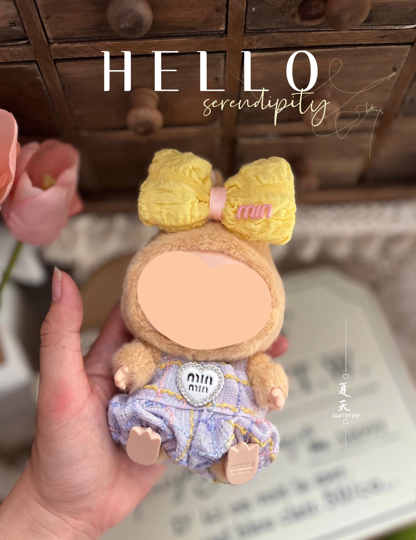 Clothes Labubo Purple Bodysuit With Hairbow Keychain Labubo Clothing Macaron Clothes for Labubo
