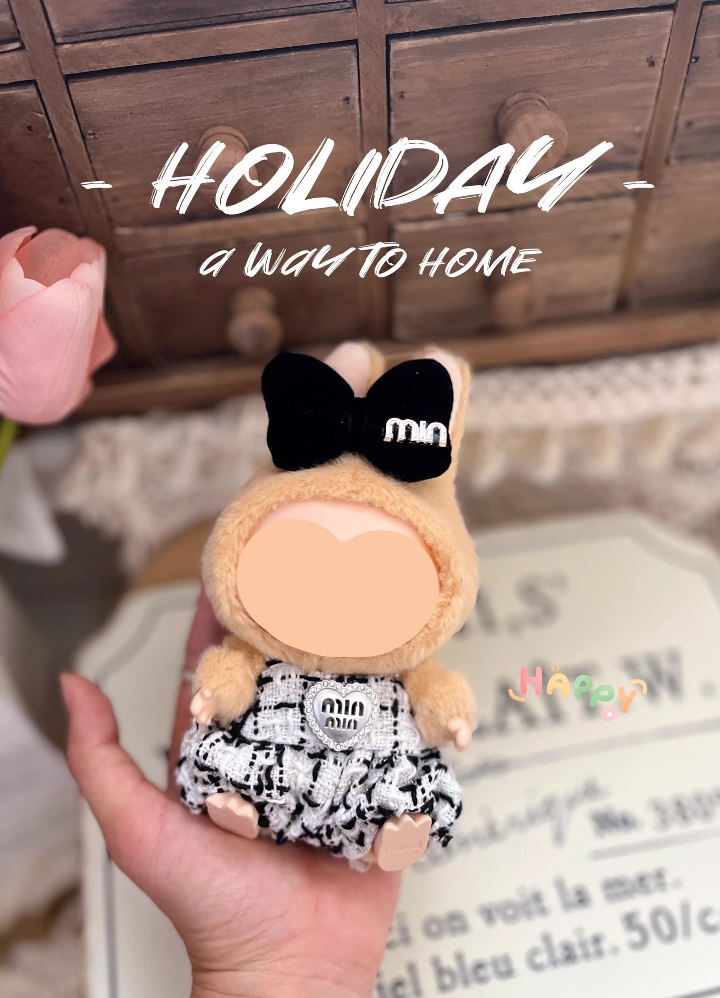 Clothes Labubo Black Bodysuit With Hairbow Keychain Labubo Clothing Macaron Clothes for Labubo