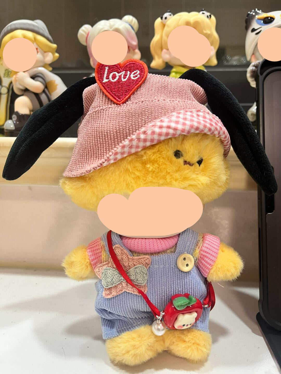 Labubo Clothing Keychain Labubo Clothes Denim jacket + strawberry skirt + hair bow Macaron Clothes for Labubo