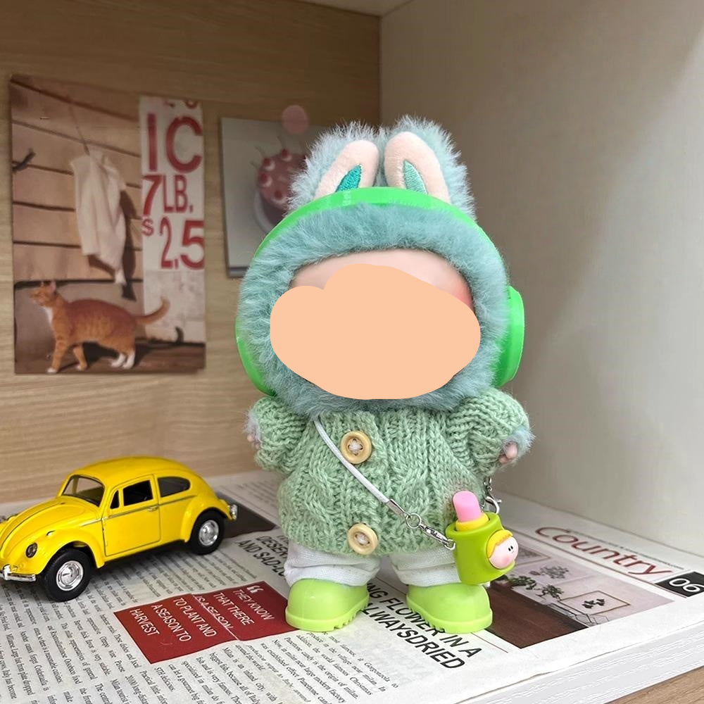 Labubo Clothing Keychain Labubo Clothes Green bow headband + light green sweater + jeans + green lipstick + green boots Macaron Clothes for Labubo