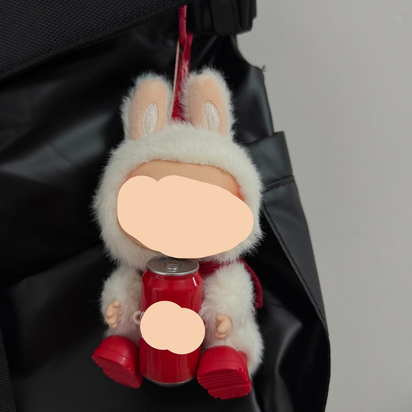 Cola Overalls Keychain Labubo Clothes Red headphones + Xiaochun overalls + red boots Have a Seat Labubo Doll Clothes