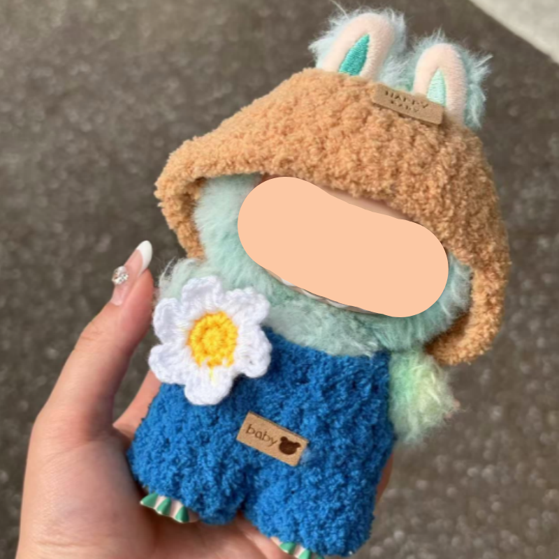 Summer Labubo Outfits Blue Overalls + Hat Accessories Fashion Keychain Labubo Clothing Labubo Outfit