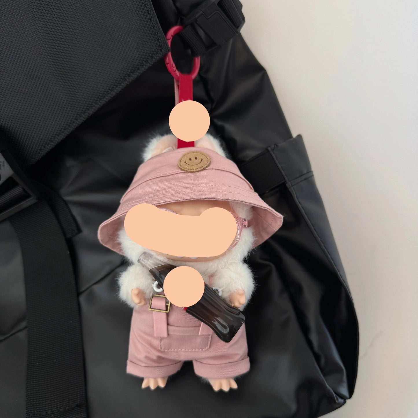 Keychain Labubo Clothes Overalls Have a Seat Labubo Doll Clothes Beige Overalls With Glasses Hat 17cm Labubo Clothing