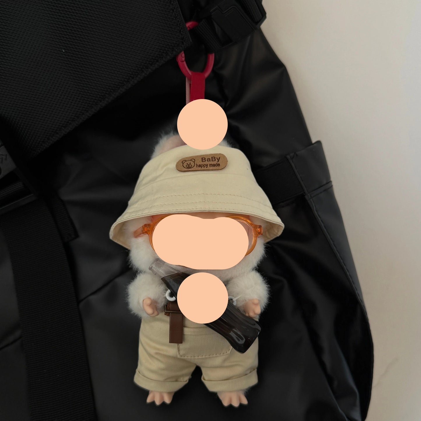 Keychain Labubo Clothes Overalls Have a Seat Labubo Doll Clothes Pink Overalls With Glasses Hat 17cm Labubo Clothing