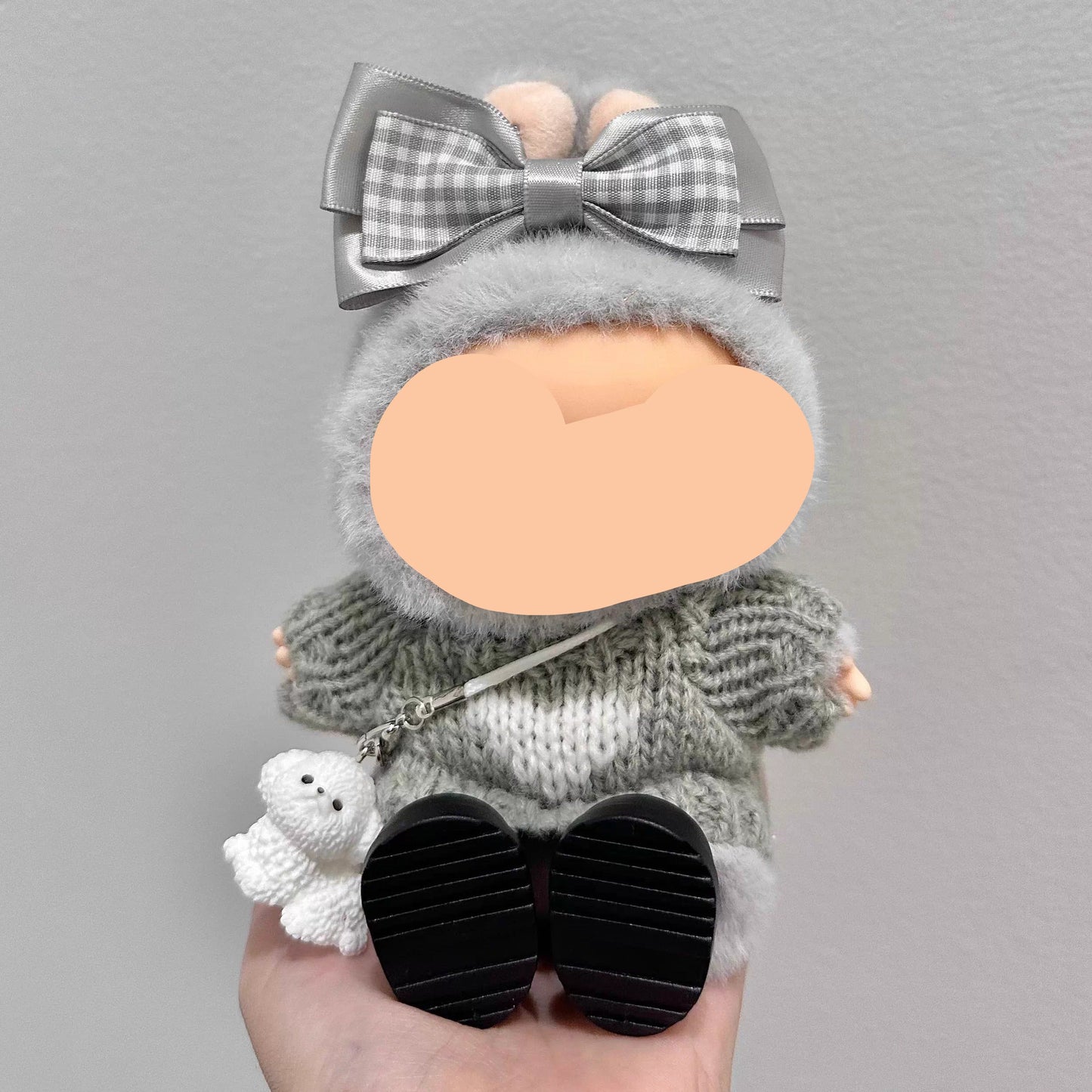 Labubo Clothes Gray Sweater With Hairbow Keychain Labubo Clothing Labubo Labubo Doll Clothes