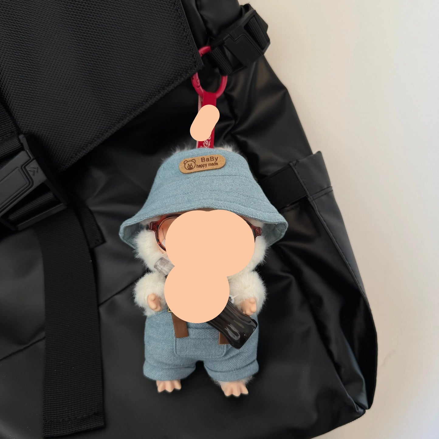 Keychain Labubo Clothes Overalls Have a Seat Labubo Doll Clothes Beige Overalls With Glasses Hat 17cm Labubo Clothing