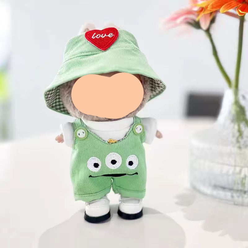 Spring Labubo Outfits Green Monster Overalls With Hat Accessories Fashion Keychain Labubo Clothing Labubo Outfit