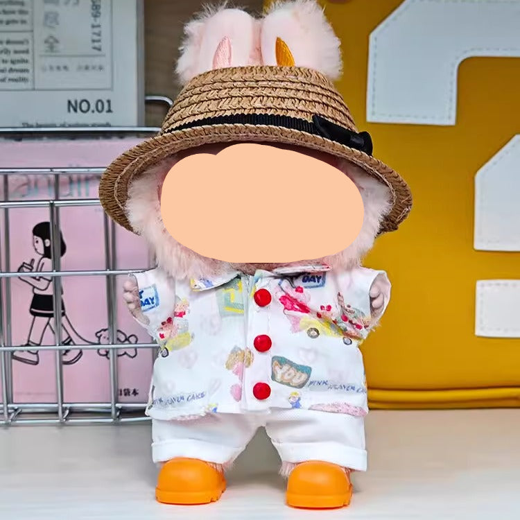 Summer Labubo Outfits Printed shirt + Straw hat Accessories Fashion Labubo Outfit Keychain Labubo Clothing