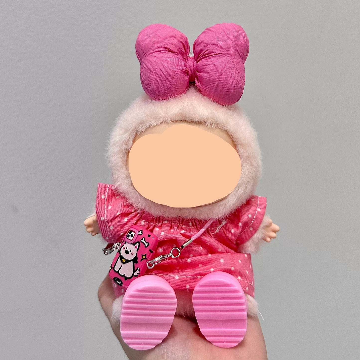Labubo Clothes Pink Spotted Shirt + Hairbow Keychain Labubo Clothing Labubo Labubo Doll Clothes