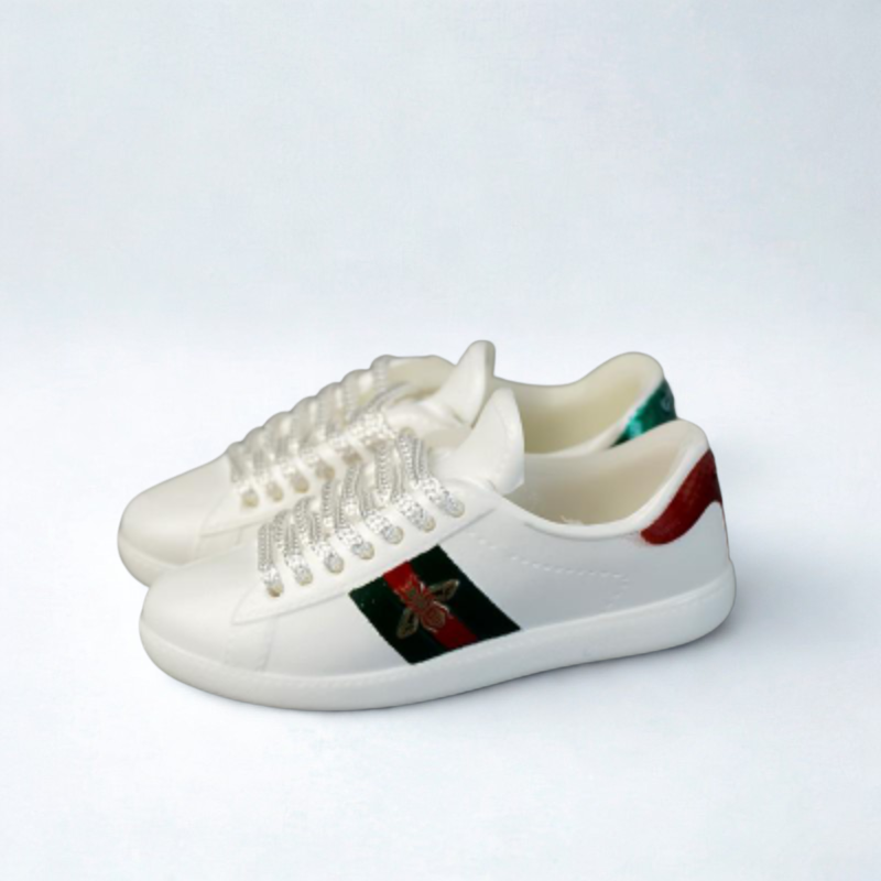 Labubu Designer GG Miniature Sneakers - White with Green-Red Stripe