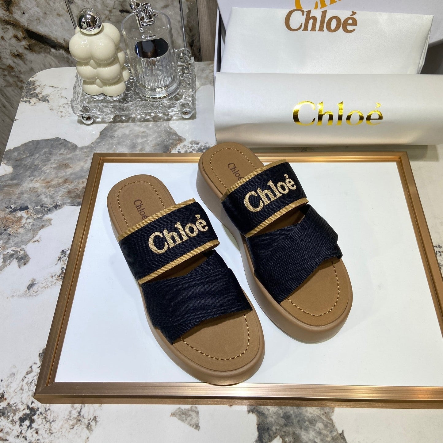 Broderi vävt bälte Sandaler med tjock botten