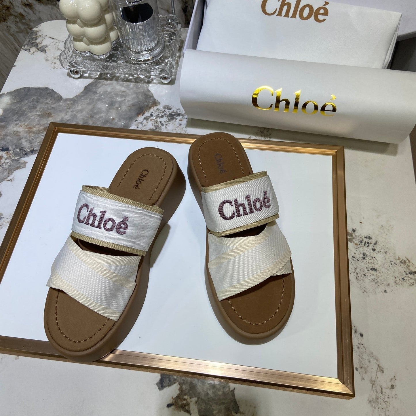 Broderi vävt bälte Sandaler med tjock botten