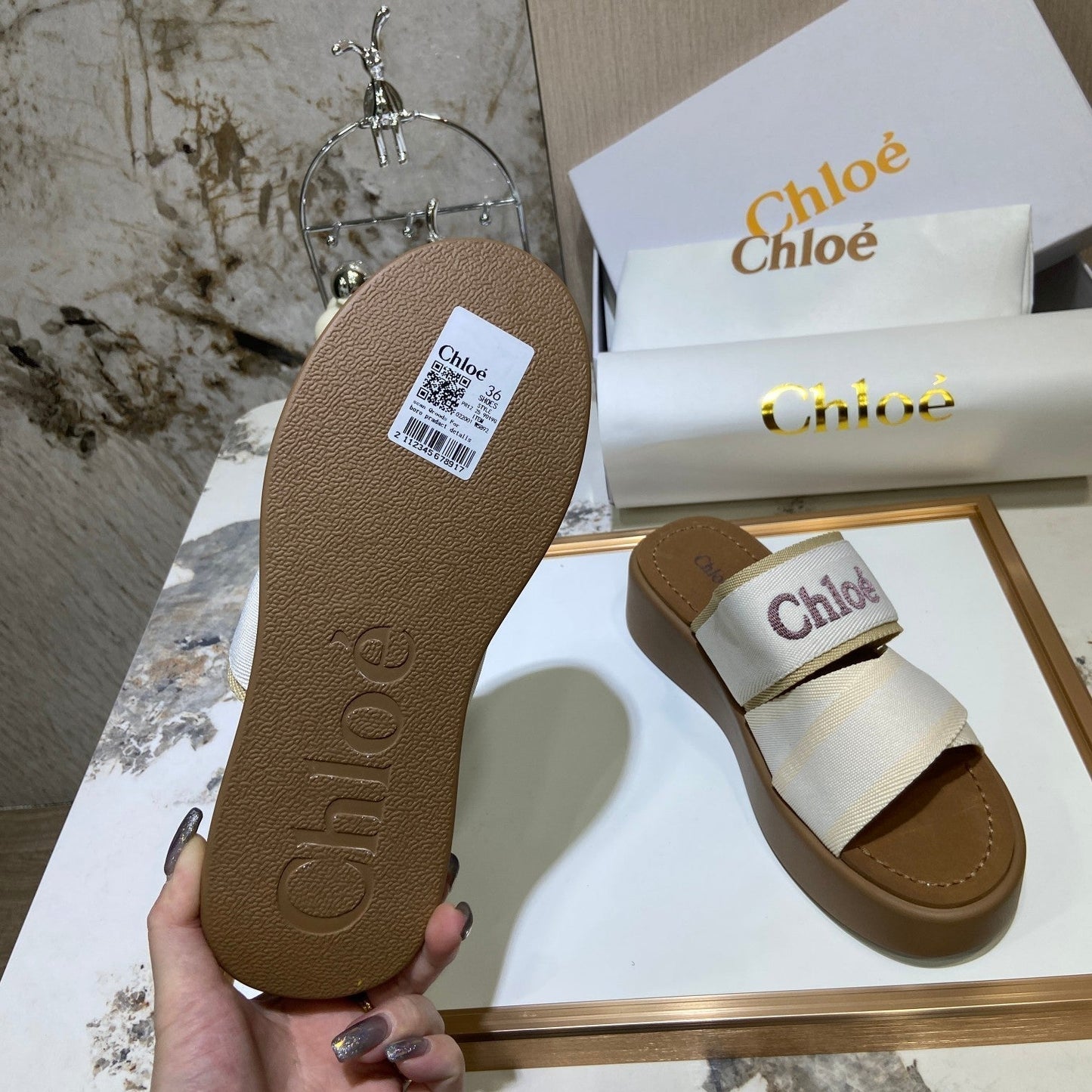 Broderi vävt bälte Sandaler med tjock botten
