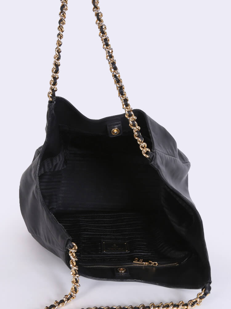 luxury Vitello Soft Chain Handle Shoulder Bag Nero 48 x 33 x 20cm