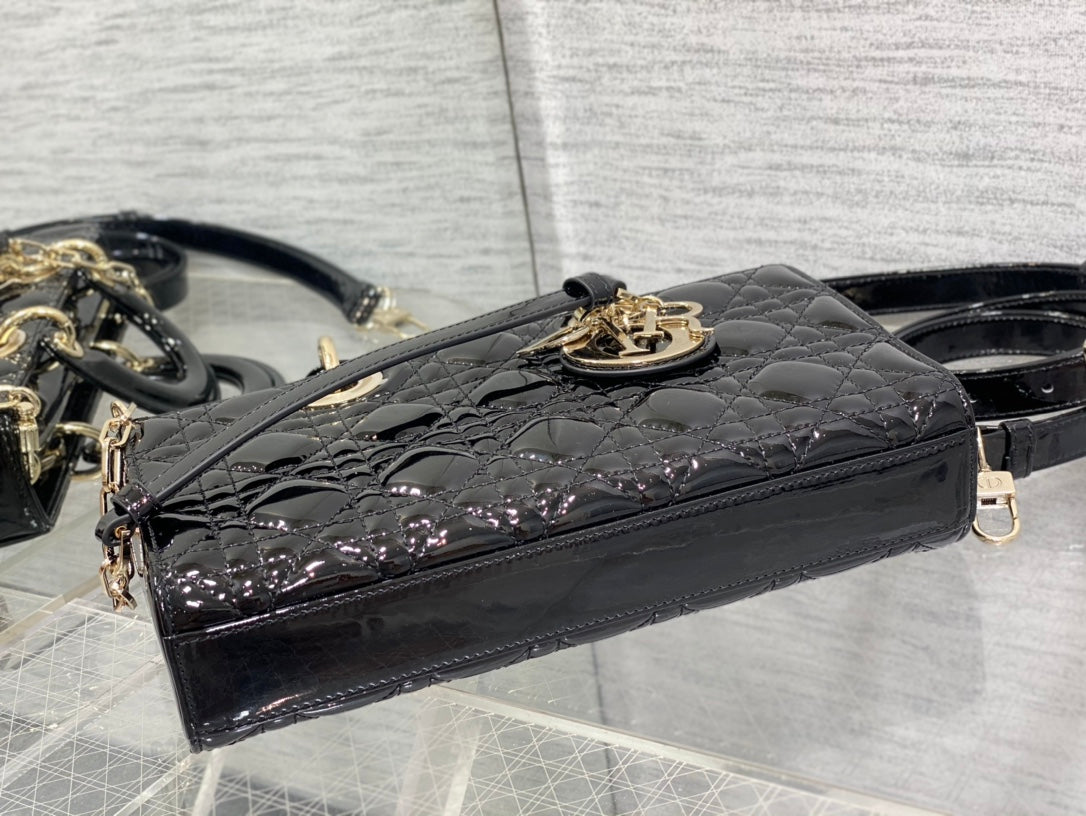 luxury Lady D-Joy Medium Patent Black Leather Bag - 26x6x14cm