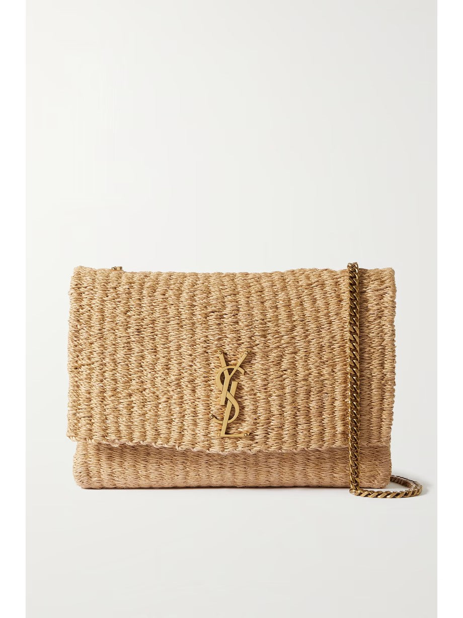 luxury SAINT LAURENT Kate medium raffia shoulder Bag