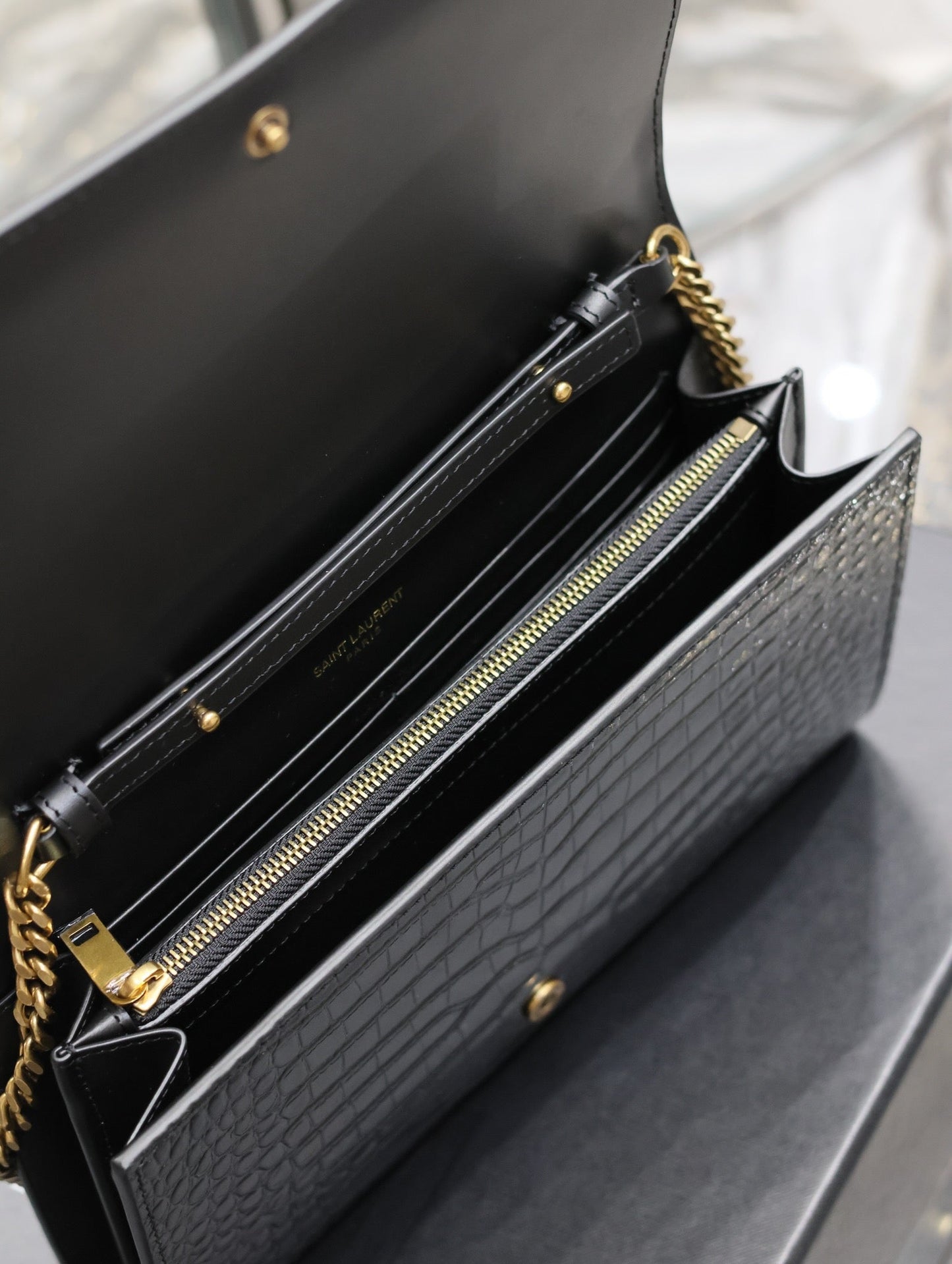luxury Kate Croc Embossed BLack Gold Hardware - 23x14x3cm